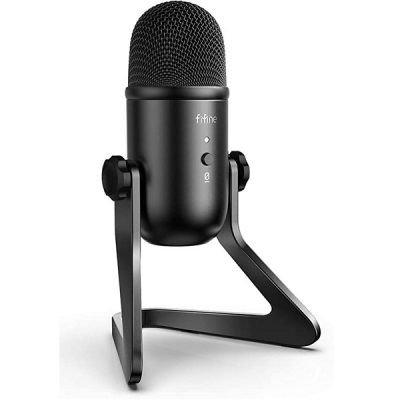 Fifine K678 Studio USB Microphone with a Live Monitoring, Gain Controls, a Mute Button for Podcasting – Black