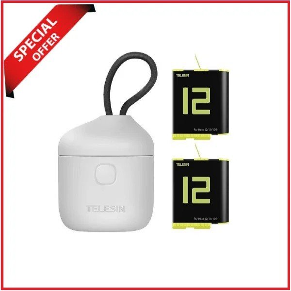 TELESIN Allin Box GP-BTR-905-GY-B Portable Storage Charger with Dual Batteries for GoPro Hero 12/11/10/9 Action Cameras - Black