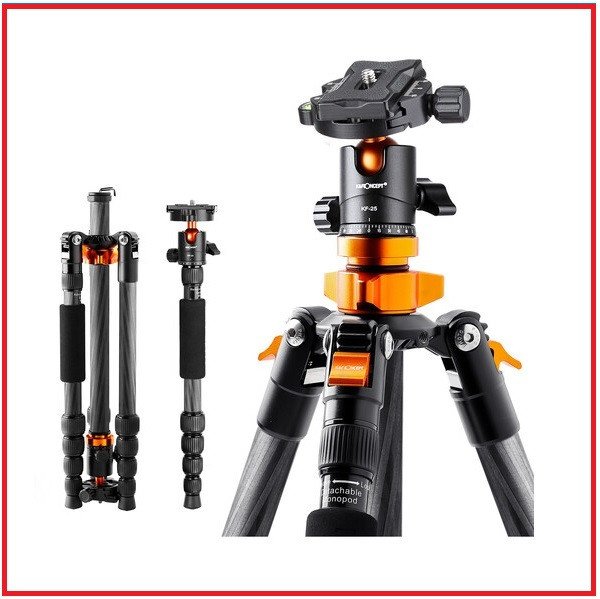 K&F Concept KF09.094 SA225C1 Lightweight Compact Carbon Fiber Ball Head Tripod with Detachable Monopod