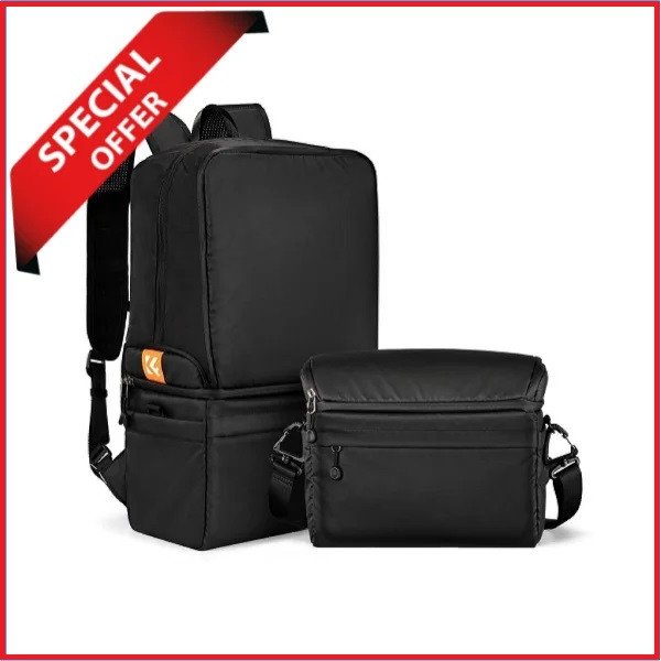 K&F Concept KF13.129 Multifunctional Waterproof Collapsible 2 in 1 Camera Backpack with Side Bag – Black