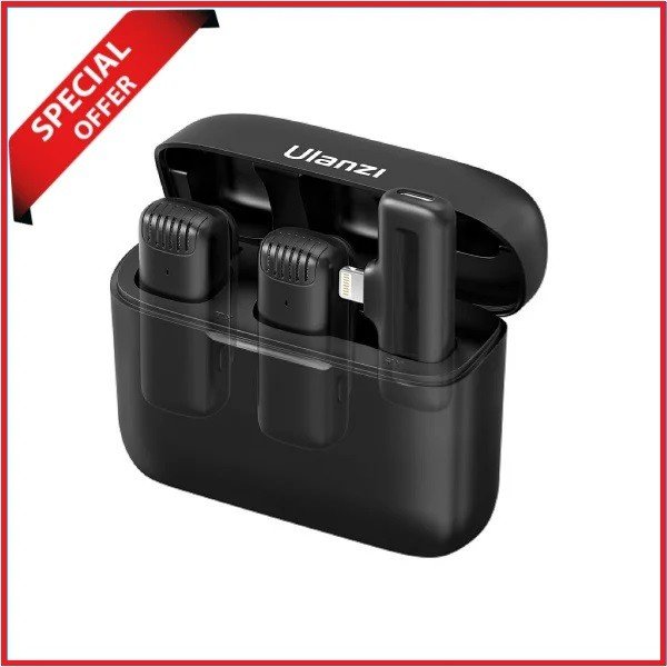Ulanzi J12 Dual Wireless Microphone System with Lightning Connector for iOS Devices -Black