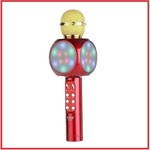 Wster WS-1816 Wireless Karaoke Microphone with HiFi Speaker & LED Lights – Red