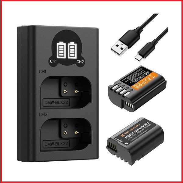 K&F Concept KF28.0042 DMW-BLK22 2400mAh 2 Batteries with Fast Dual Slot Charger Set – Black