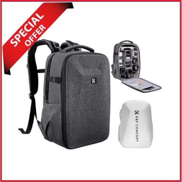 K&F Concept KF13.134V4 Multifunctional Waterproof Hardshell Lightweight Camera Backpack with 15.6″ Laptop Chamber – Grey