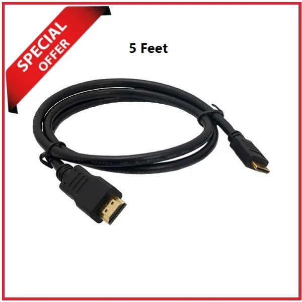 YE Mini HDMI Male to HDMI Male Cable (5 Feet) – Black