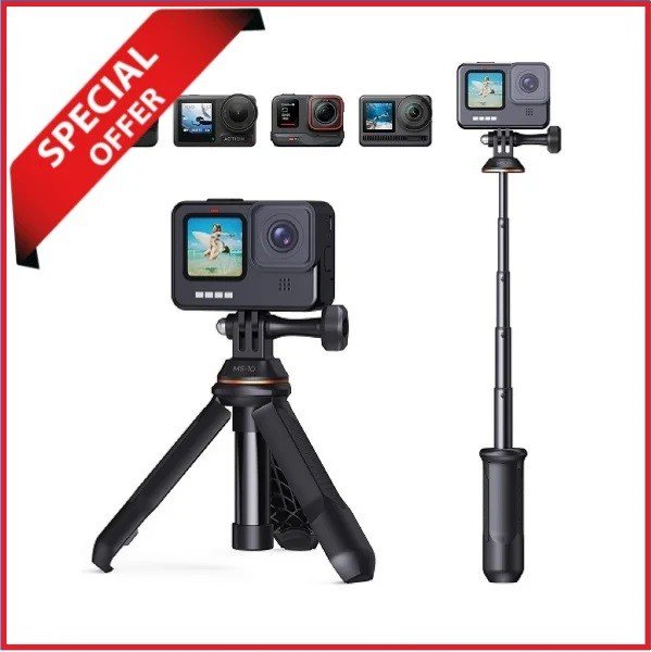 K&F Concept KF09.133V3 MS-10 Extendable Selfie Stick Tripod for Action Cameras – Black